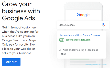 Google Ads Promotion Google's Page for Mobile Advertising