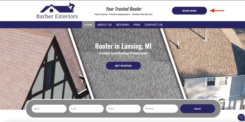 Call To Action Example on Roofing Website