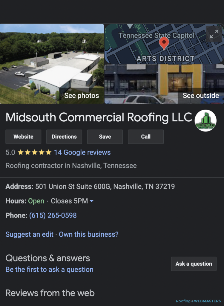 Commercial Roofer Google Business Profile