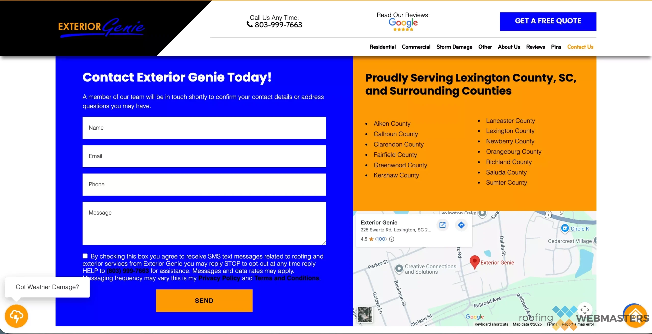 Contact Us Page Example Contact Us Page Example for Local Roofing Company Website