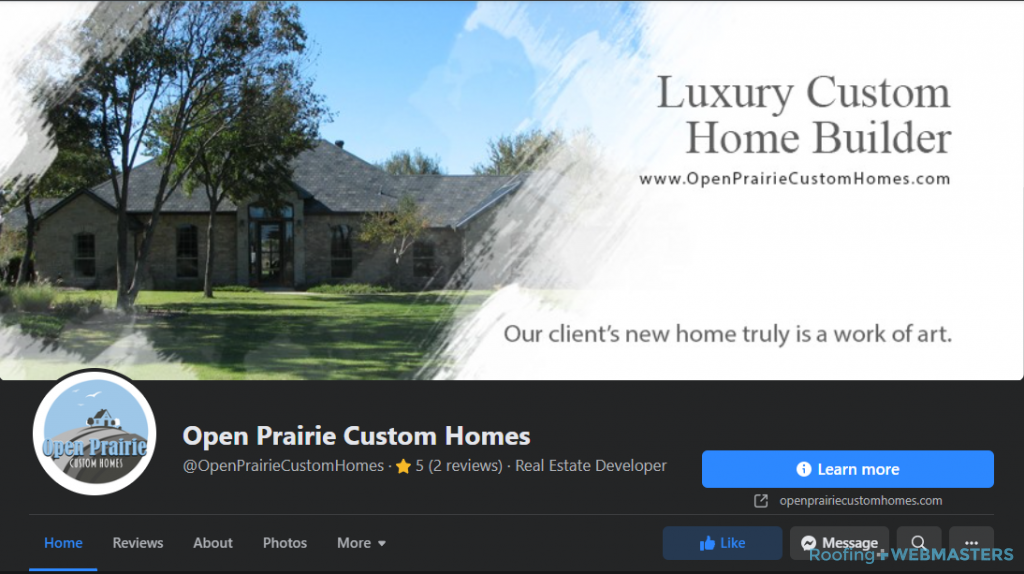 Facebook Business Page Screenshot of Custom Home Builder