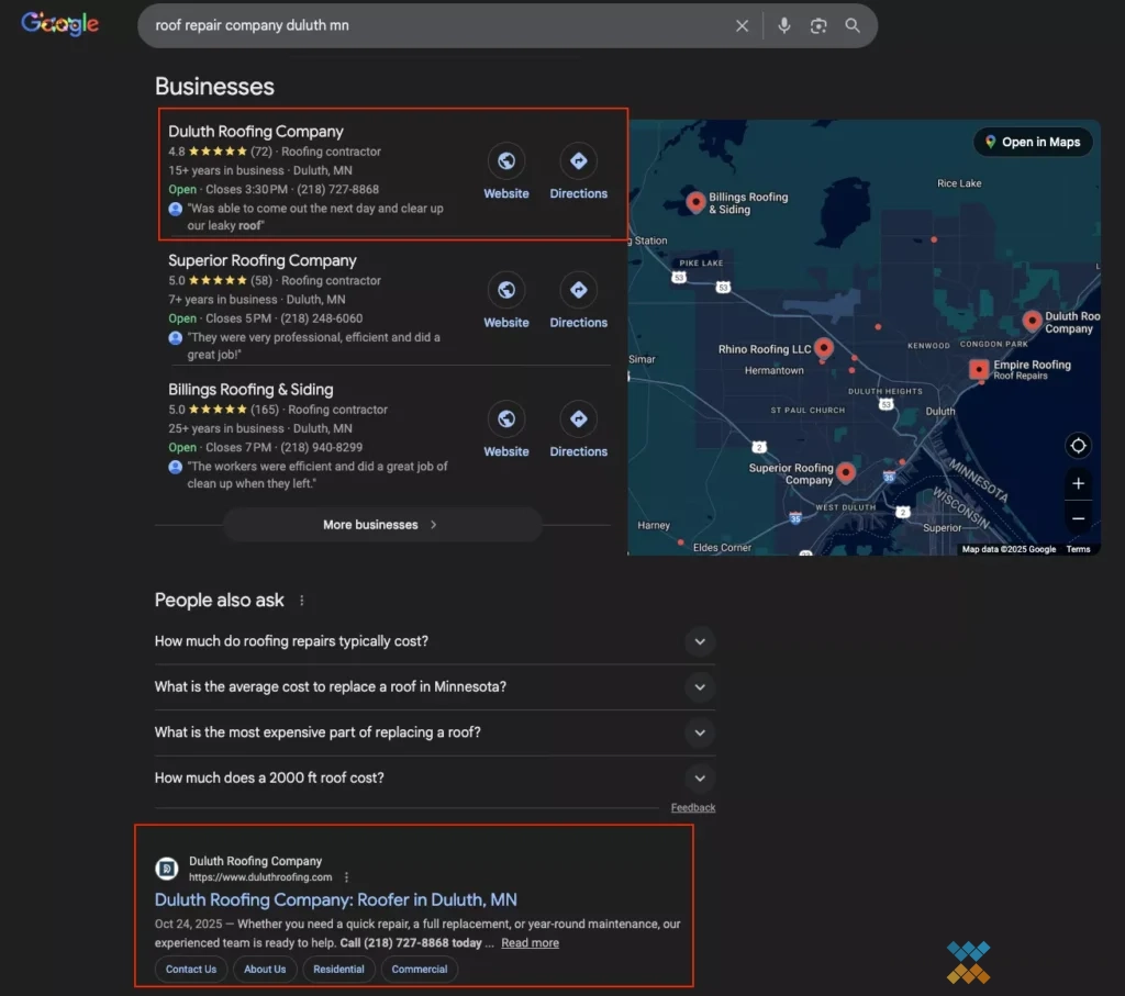 Map + Organic Ranking Screenshot Map + Organic Ranking Screenshot