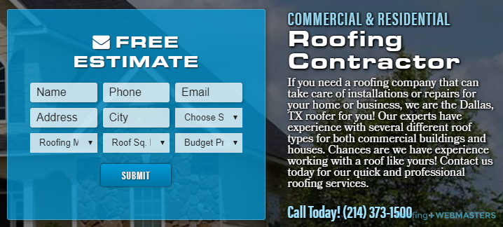 This Roofing Landing Page Uses Two Calls to Action