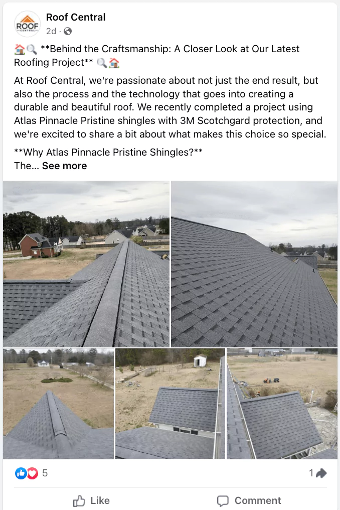 Screenshot of Facebook Post from Roofing Company Page