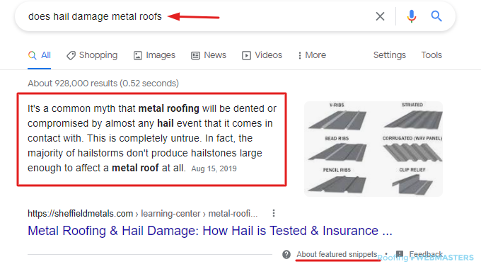 Featured Snippet for Roofing