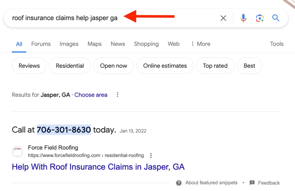 FF Roof Insurance Claims Help Featured Snippet