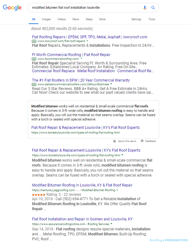 Flat Roof Local Google Search Example