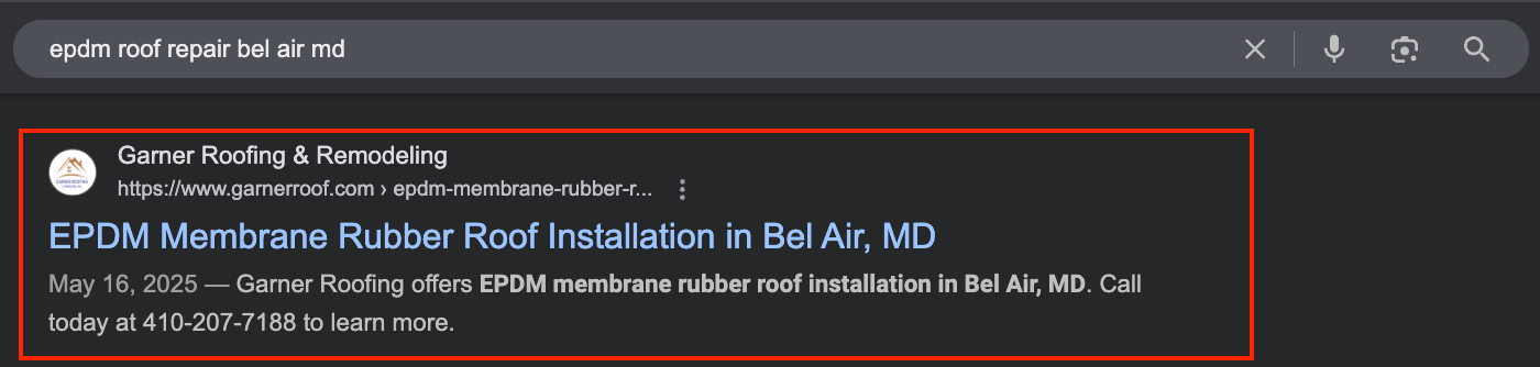 Garner Organic Organic Google Ranking for Garner Roofing
