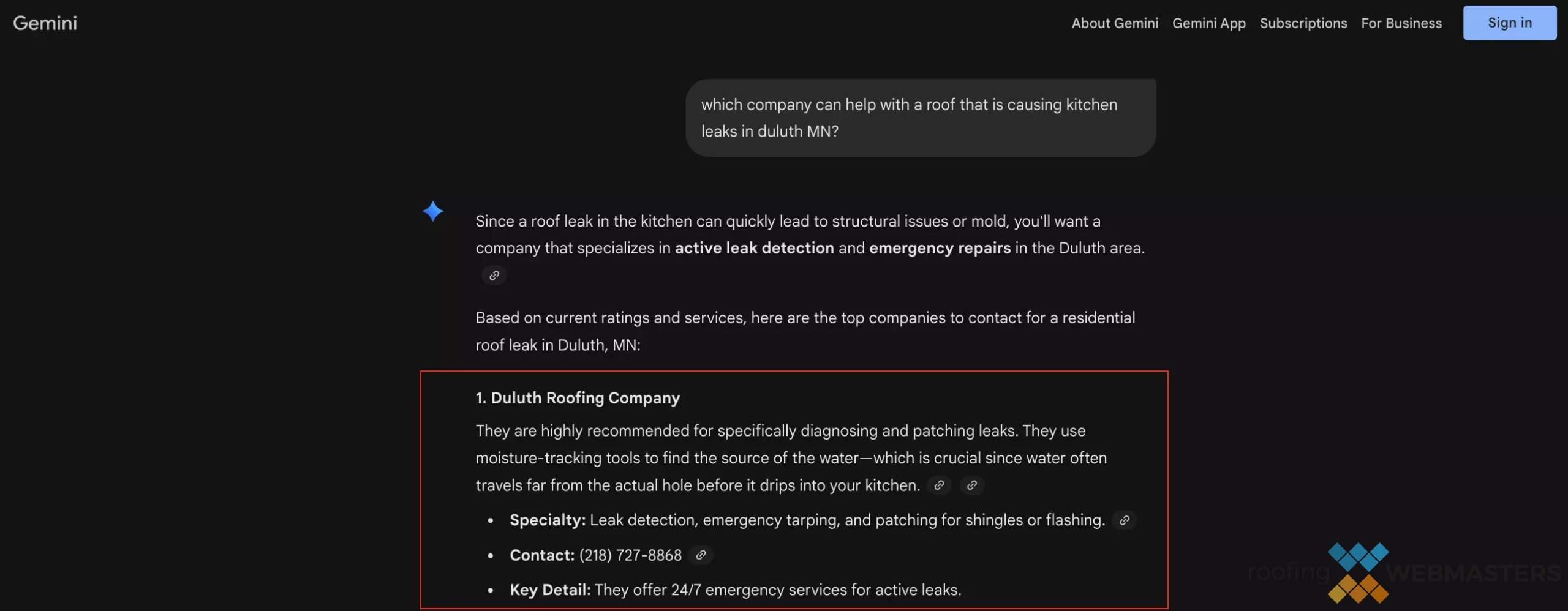 Gemini Prompt Roofing