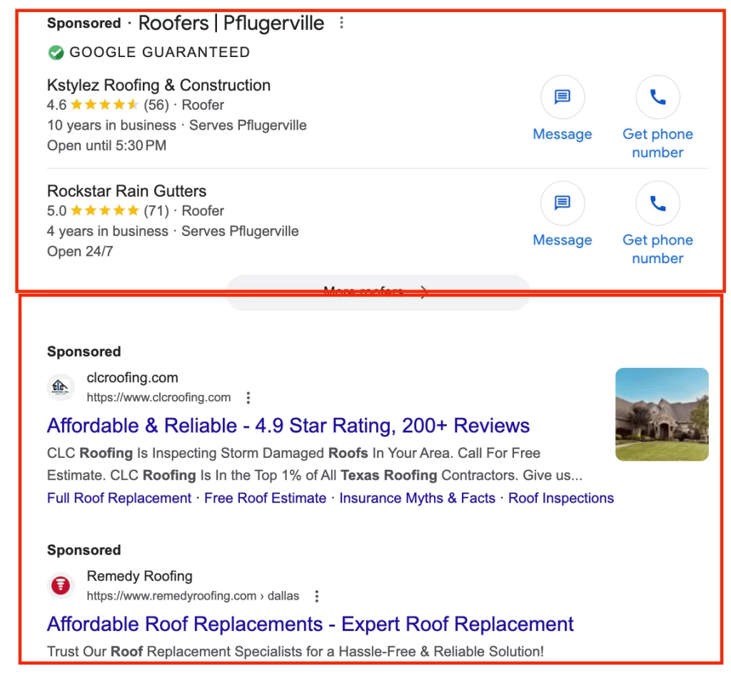 Screenshot of Google Ads on SERPs