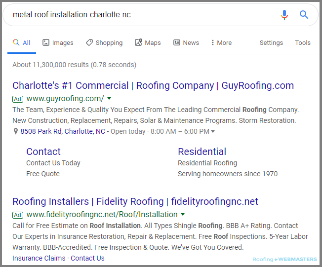 Google Ads That Could Be Sources for a Roofing Landing Page