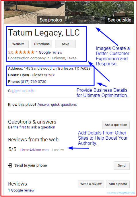 Google My Business Listing (Screenshot)