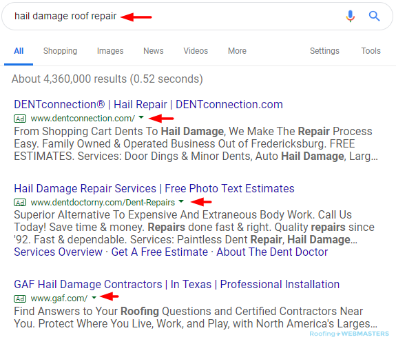 Hail Damage PPC Ads