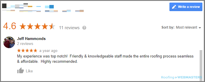 A Customer Leaves a Review for a Roofing Contractor