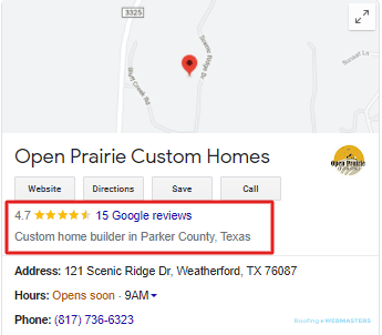 Screenshot of Google Business Profile for Custom Home Builder