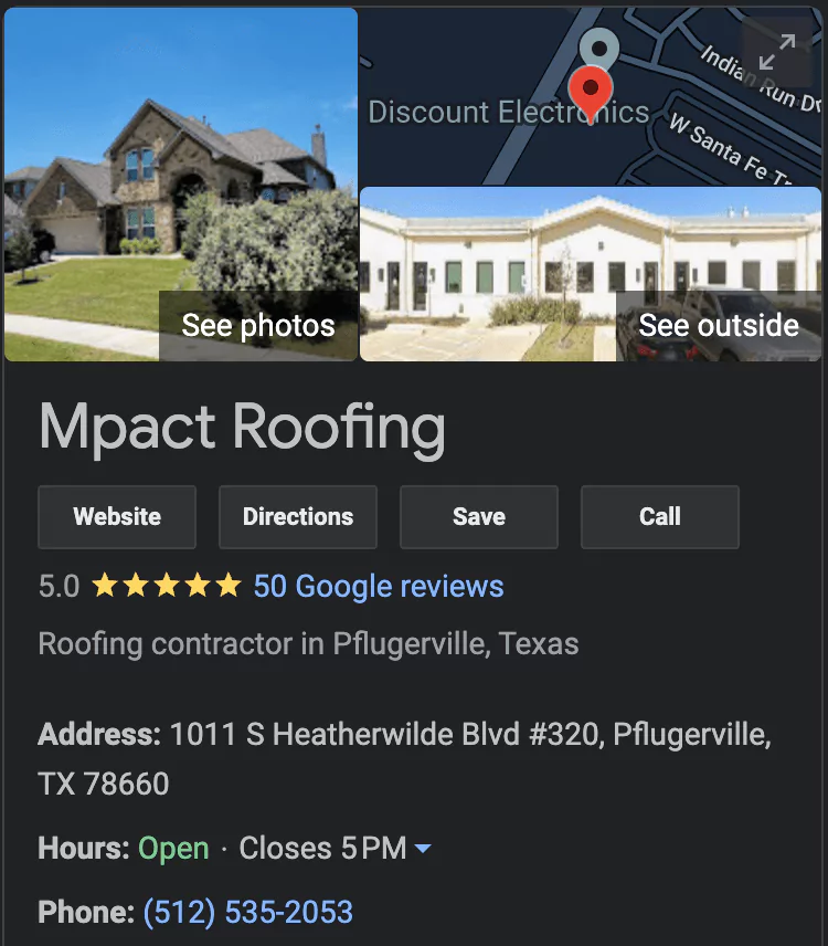Screenshot of Local Roofing GMB With Brand