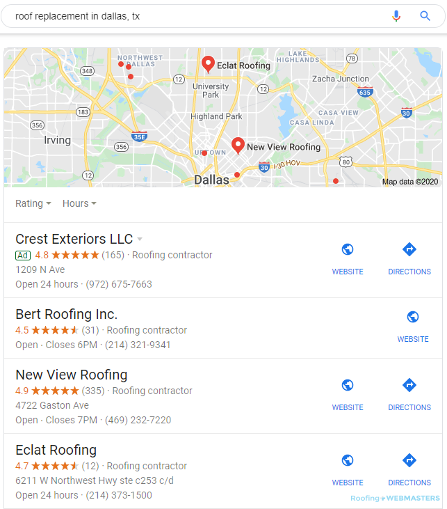 Local Roofing Companies Show in the Google Map Pack