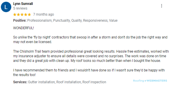 Screenshot of Google Roofing Review