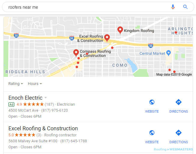 Local Roofing Contractors Search Example of a Local Pack Listing in Google Search