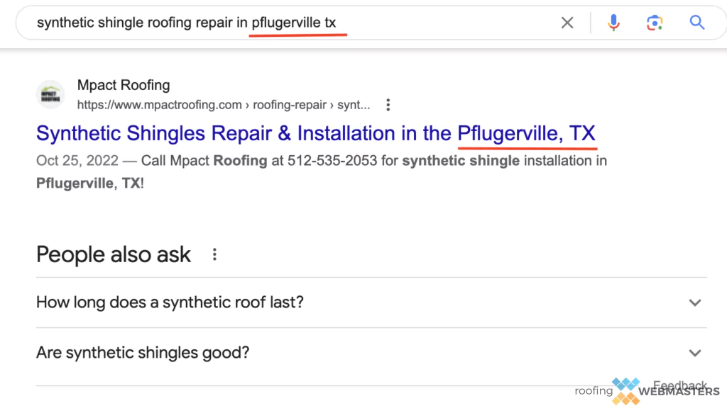 Local Roofing SEO Example
