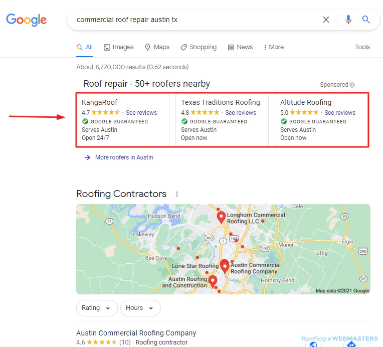 Local Service Ads SERP Screenshot