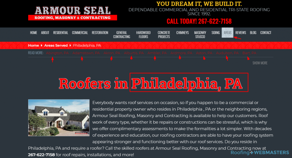 Philadelphia City Page on Roofing Website