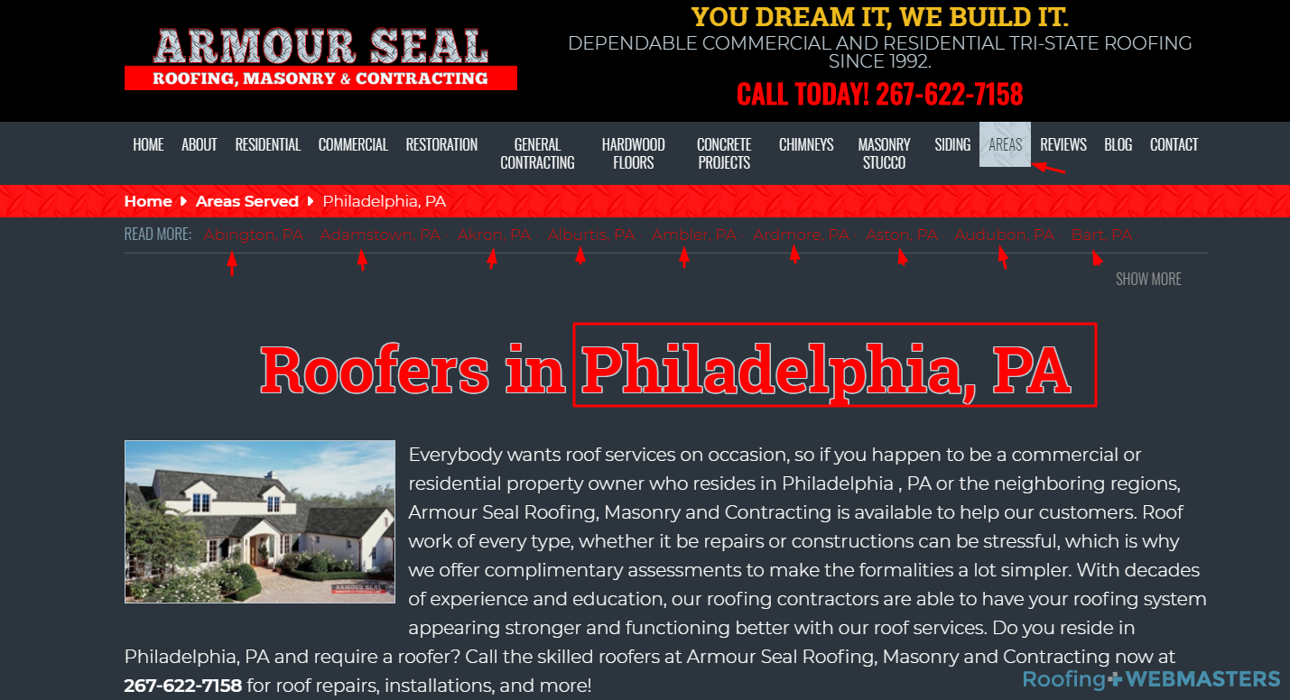 Philadelphia City Page on Roofing Website