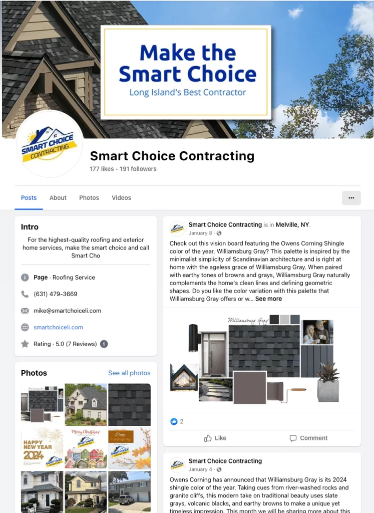 Screenshot of Rich Media Within Facebook Posts for Roofing Company