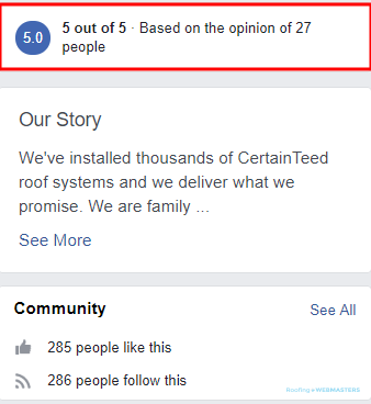 Roofer Facebook Recommendation Ratio