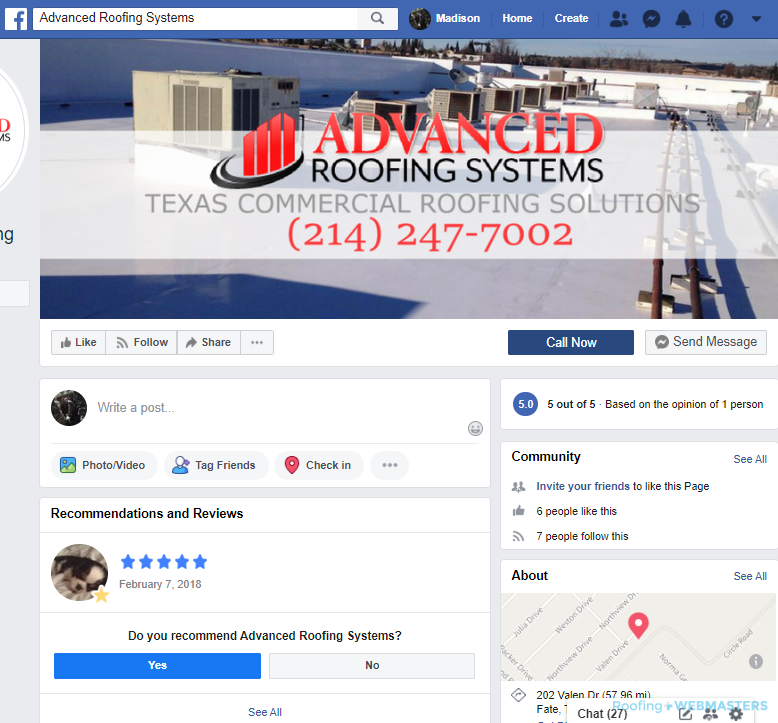 Roofing Business Facebook Profile