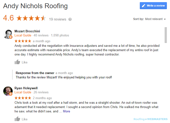 Roofing Client Reviews