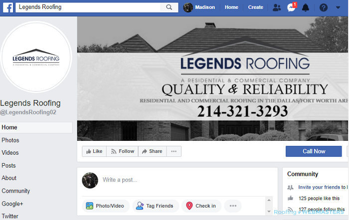 A Roofing Company's Facebook Business Profile