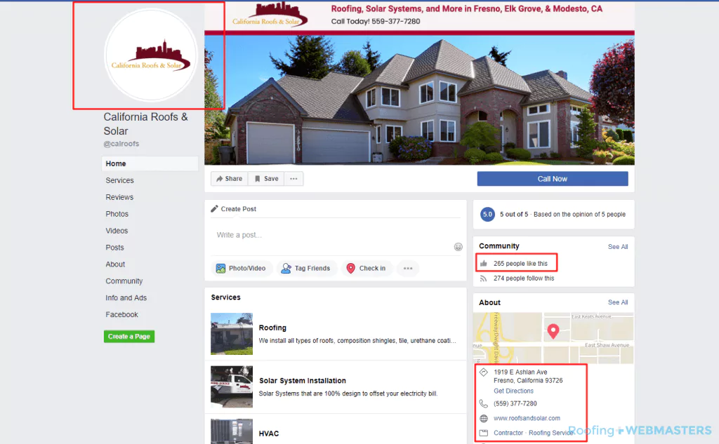 Roofing Company Facebook Screenshot