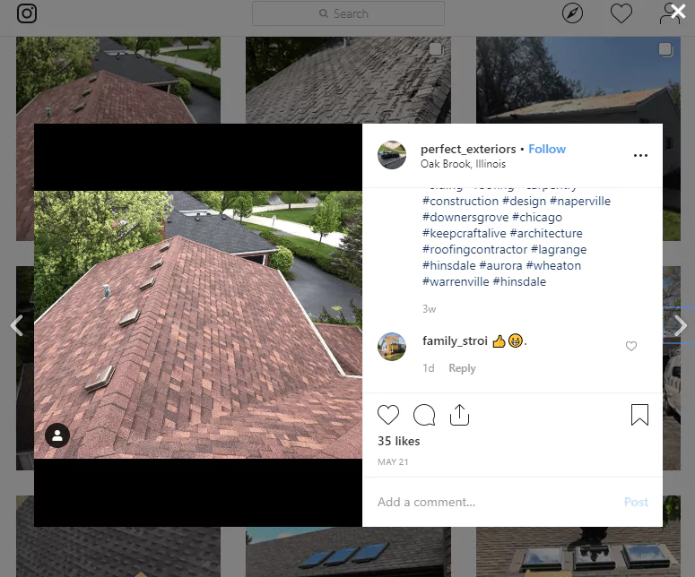 Screenshot of Roofing Company Instagram Posts