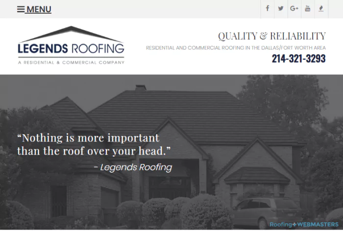 Screenshot of Roofing Company Web Design
