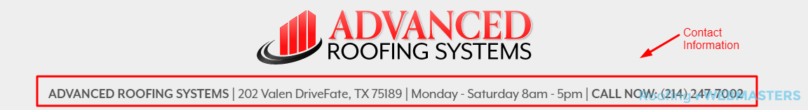 Roofing Contact Information Screenshot