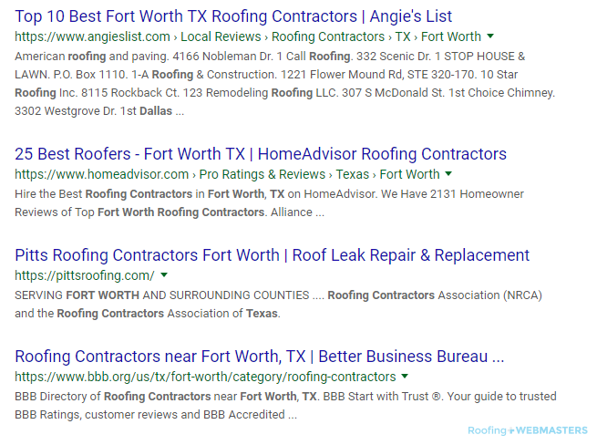 Roofing Contractor Traditional Listing A Review Service is Ranking #1 on Google for Roofing