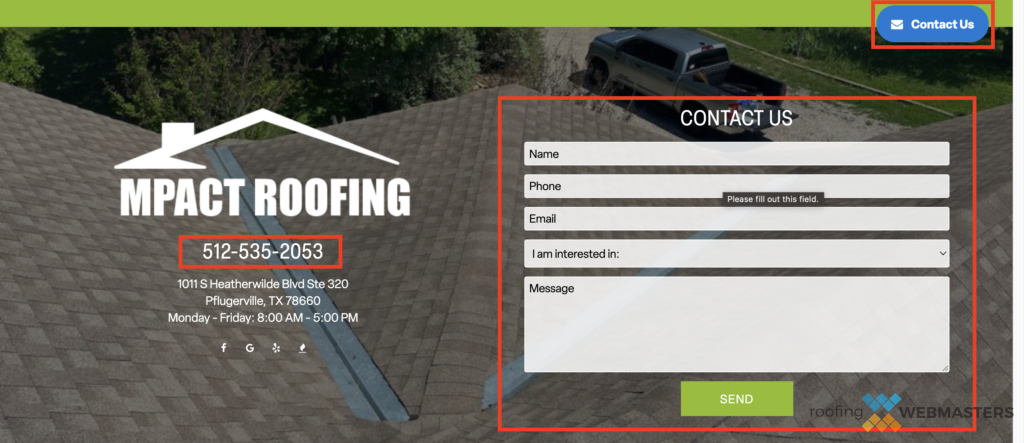 Roofing CTA Website Footer (Screenshot)