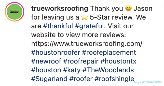 Roofing Instagram Caption Example