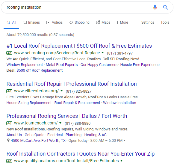 Roofing Installation Ads