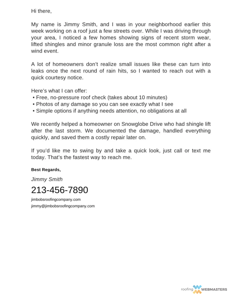 Roofing Marketing Letter Example