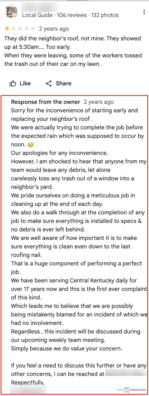 Roofing Review Response Example Roofing Review Response Example