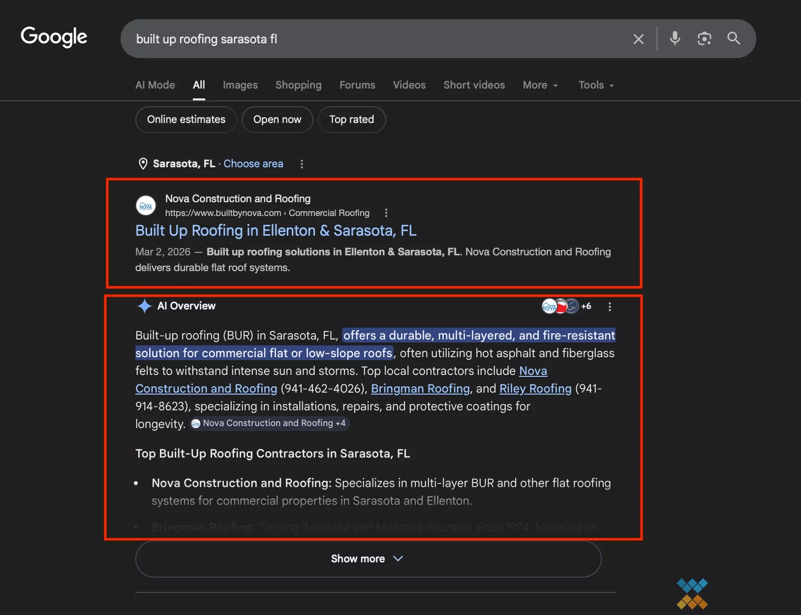 Roofing Search Visibility Example