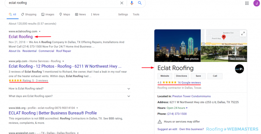 Roofing SEO SERP