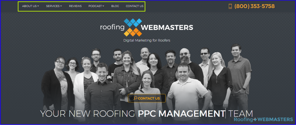 Roofing Webmasters Page Structure