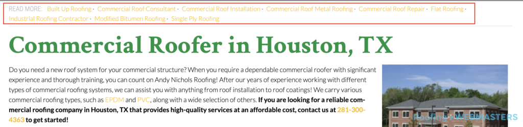 Site Structure Optimization Example from Roofing Website