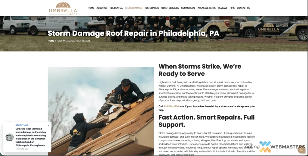 Storm Damage Target Content Storm Damage Target Content, Represented on Website Service Page