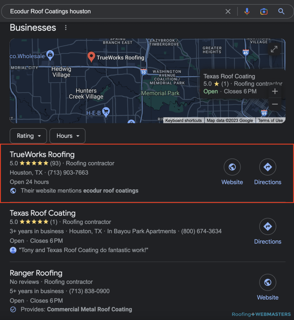 Screenshot of Local Map 3-Pack Rankings