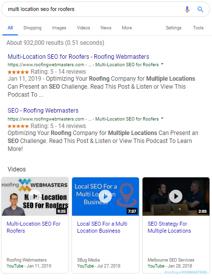 Video Google Search Example for Roofers