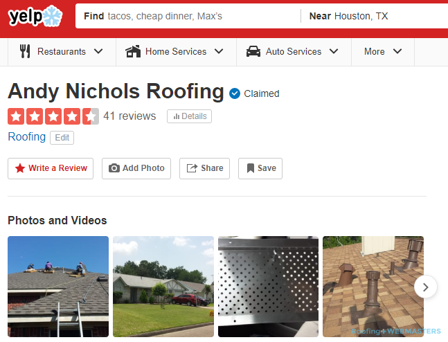 A Yelp Profile For a Roofer in Houston